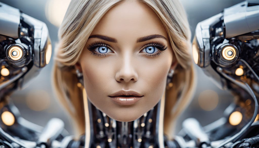 Cyber robot with realistic womans face