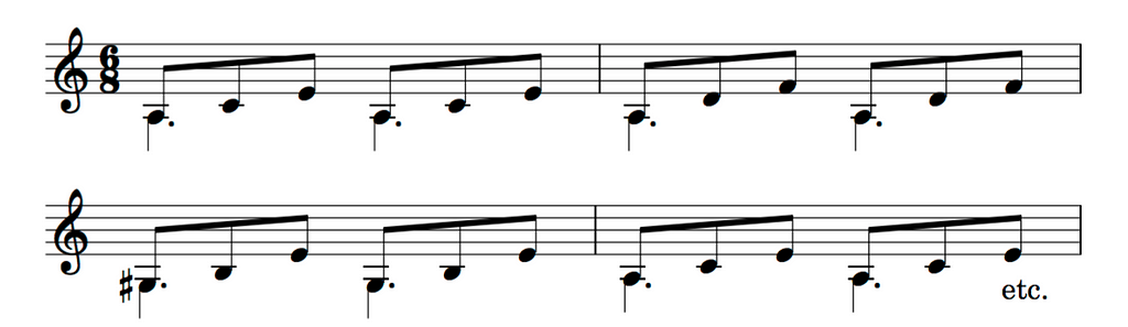 Musical notation — triads in 6/8 meter