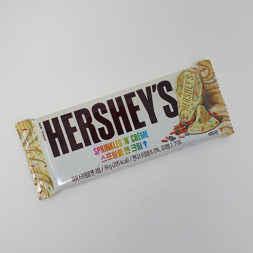 An unopened bar of Hershey’s Sprinkles ’n’ Crème.