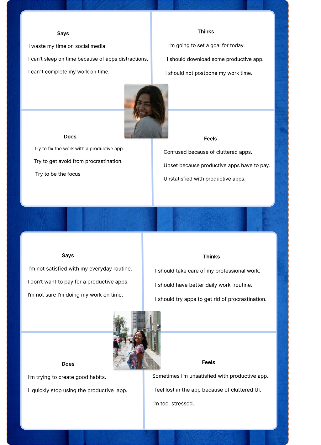 This is a image contain Empathy Mapping of Aarya Shah and Kiara Patel