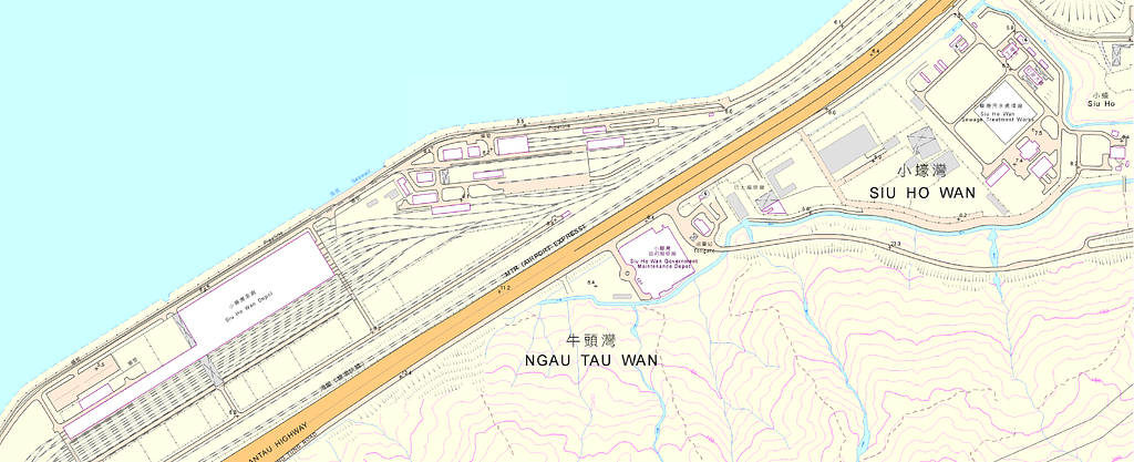 地政總署地圖上，港鐵小濠灣車廠的位置標示著牛頭灣