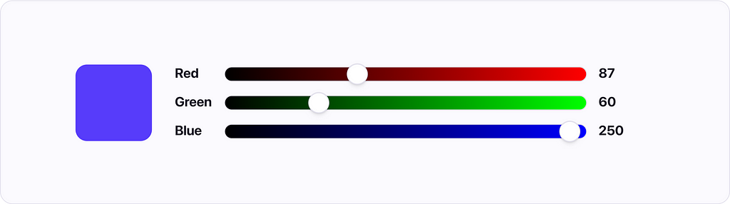 Atmos primary color (#573CFA) converted to RGB. Red = 87, Green = 60, and Blue = 250