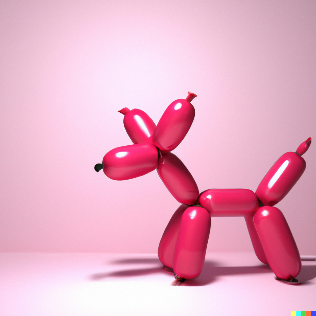 3D render of a small pink ballon dog, in a pink room