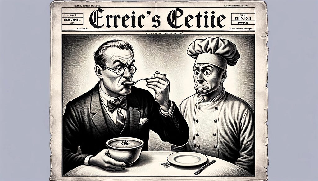 A food critic tastes a soup prepared by a chef and the chef appears to have an anxious expression as he awaits for the critic’s reaction — akin to ML modeling.