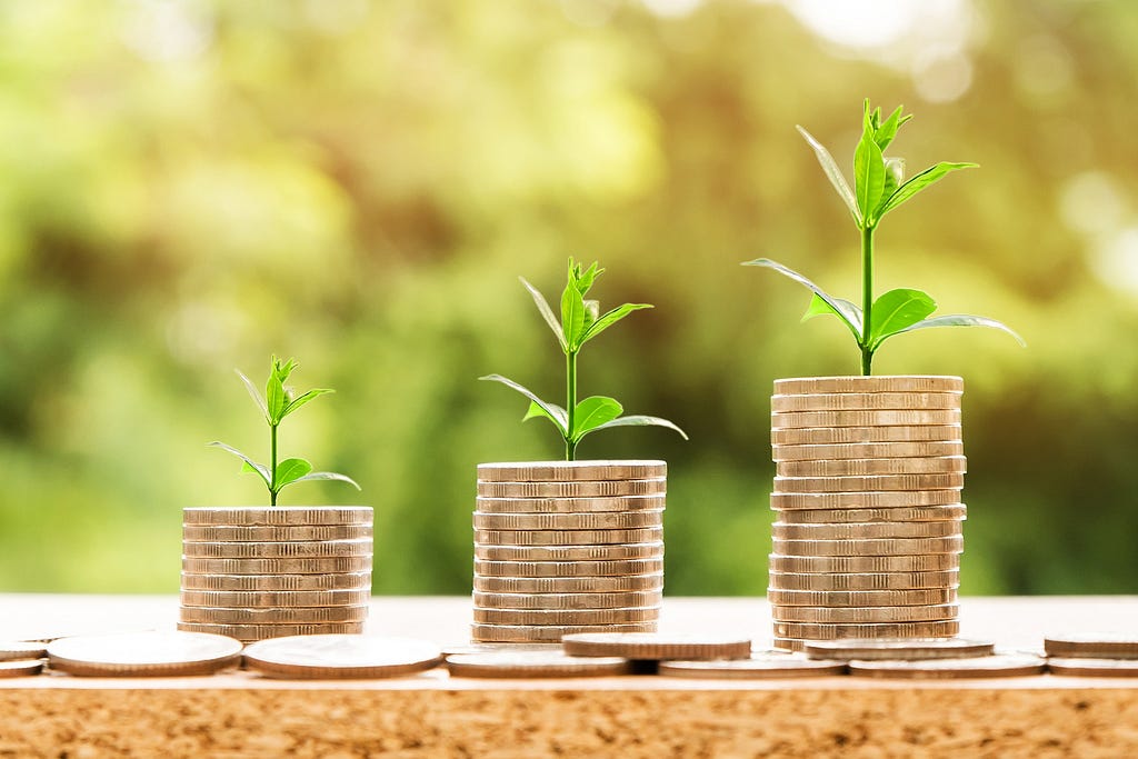 An imagery of growing wealth juxtaposed with a growing plant: symbolic of an increasing need for nationwide access to financial services.