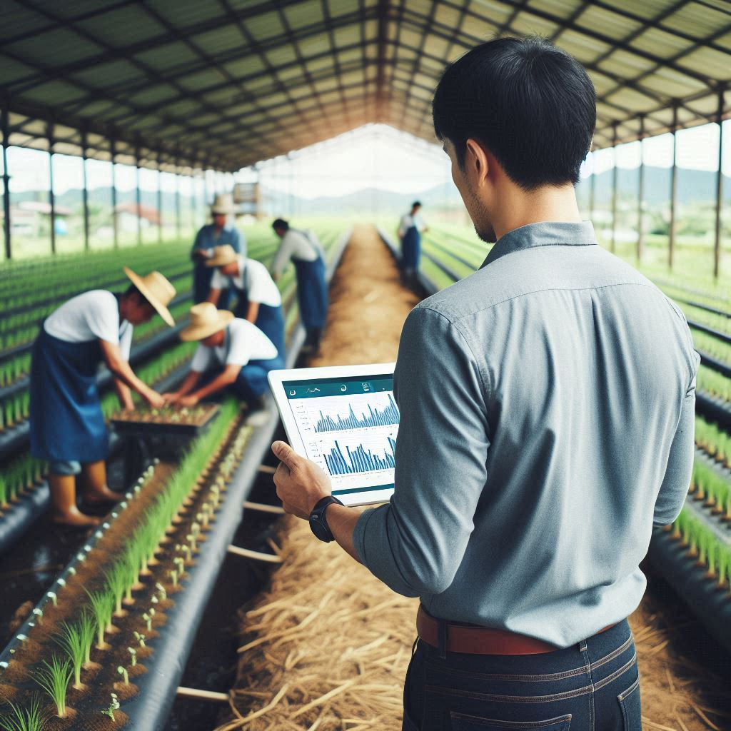 Man using farm management software