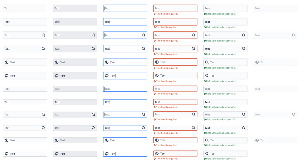 A set of interface elements and their variants laid out in a Figma file
