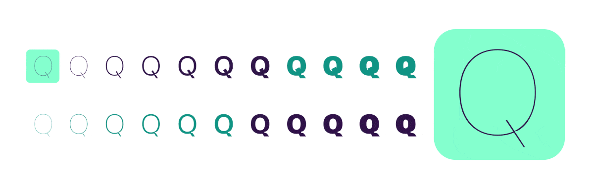 Animated gif of the letter Q changing between versions