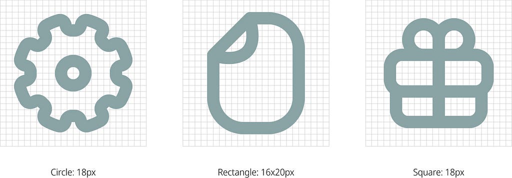 Basic guidelines for icons depending on the shape: circle, rectangle and