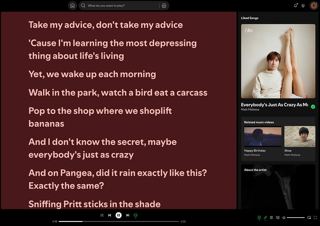 Spotfy UI with lyrics view