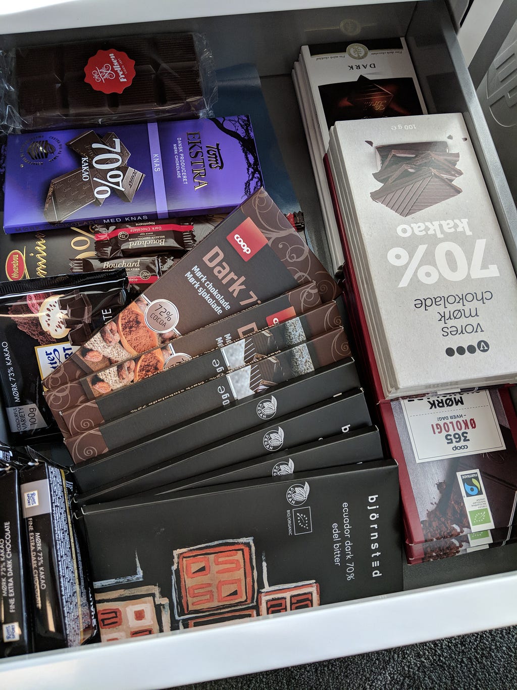 drawer full of chocolate