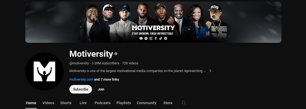 Motiversity YouTube Bio Screenshot