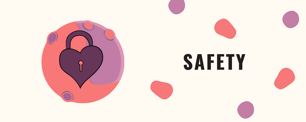 An illustration of a heart shaped lock inside a circle with the word Safety written on the right-side