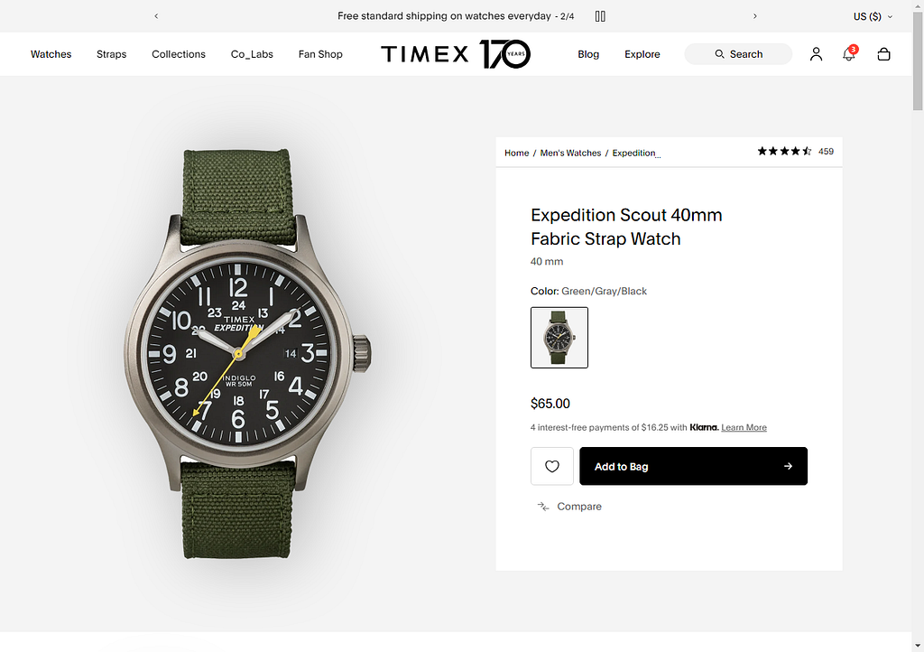 Timex Expedition Scout watch on the official site