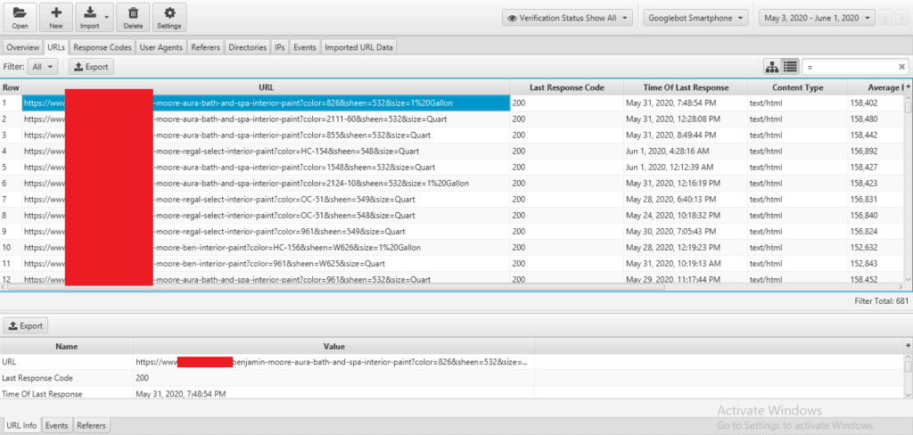 Googlebot Smartphone log file