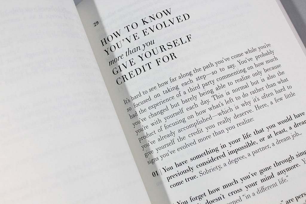 A page opened in a self development book