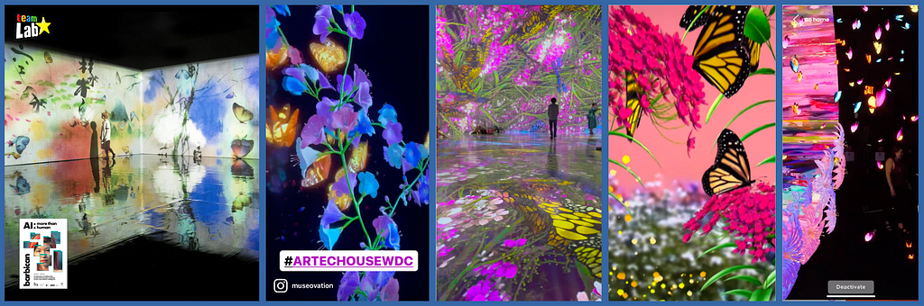 lieux immersifs projetant des images numérisées à grande échelle montrant des papillons et des fleurs