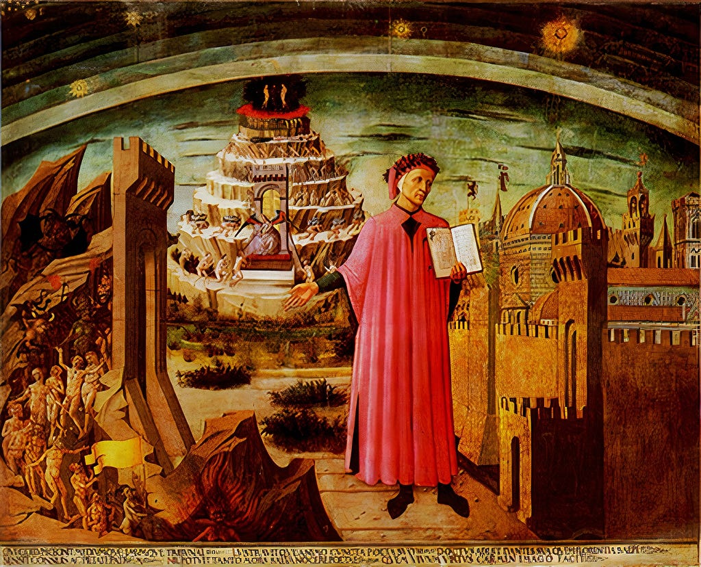 Domenico di Michelino (1417–1491), La Divina Commedia di Dante. Essa imagem está sob domínio público