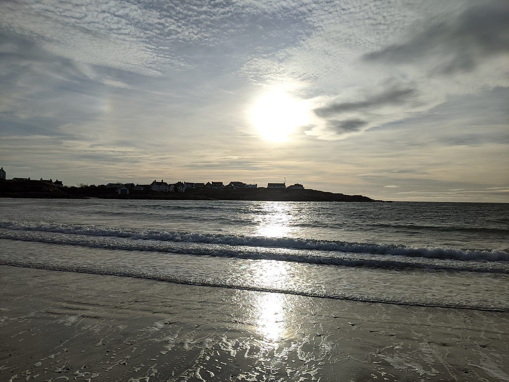 New Year Walk. Trearddur Bay Beach and Sea Anglesey.