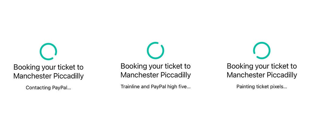 Examples of booking messaging from the Trainline mobile app