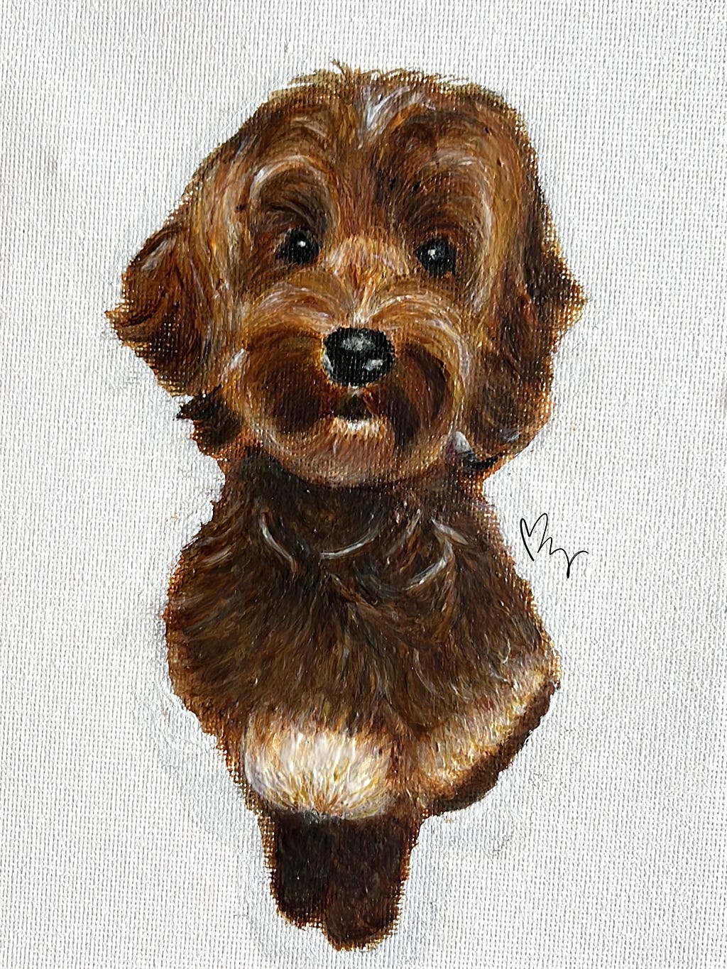 An acrylic piece depicting an Australian Labradoodle with detailed brushstrokes.