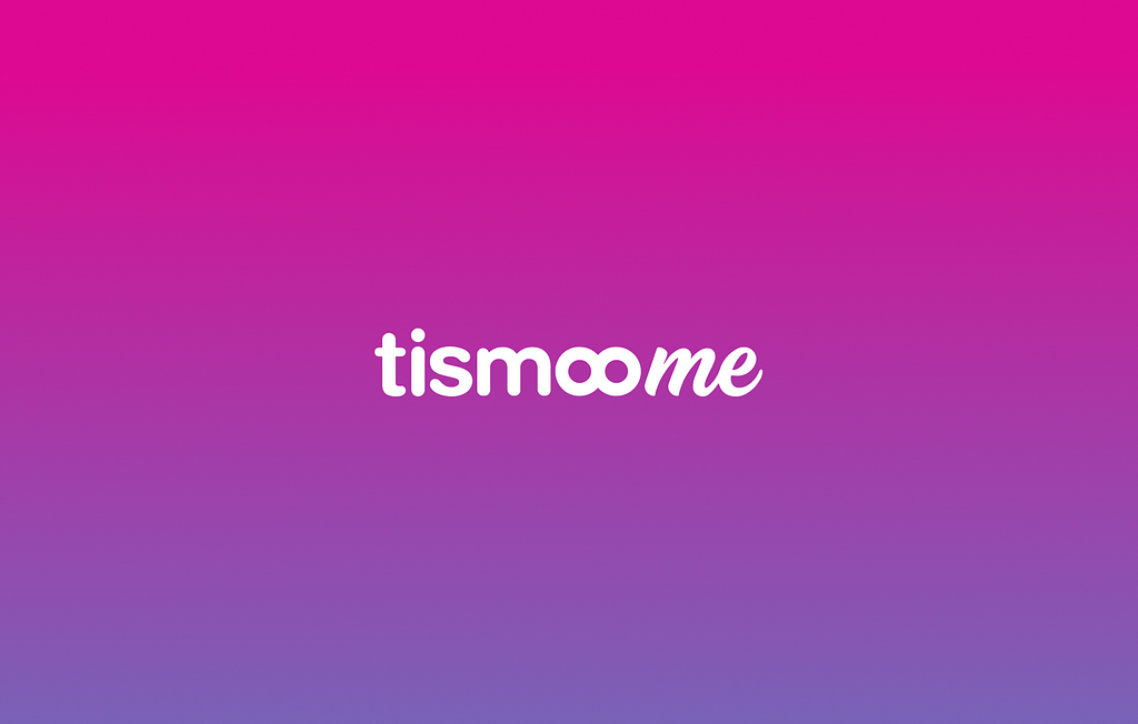 Gradient background in pink and purple with the Tismoo.me logo in white.