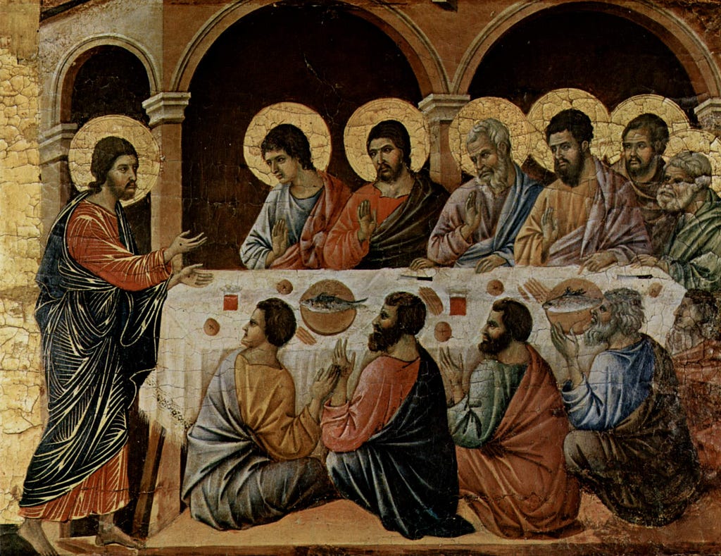 an image snapped from a real paintings named “The risen Christ appearing to the Eleven (Luke 24,36–49)”