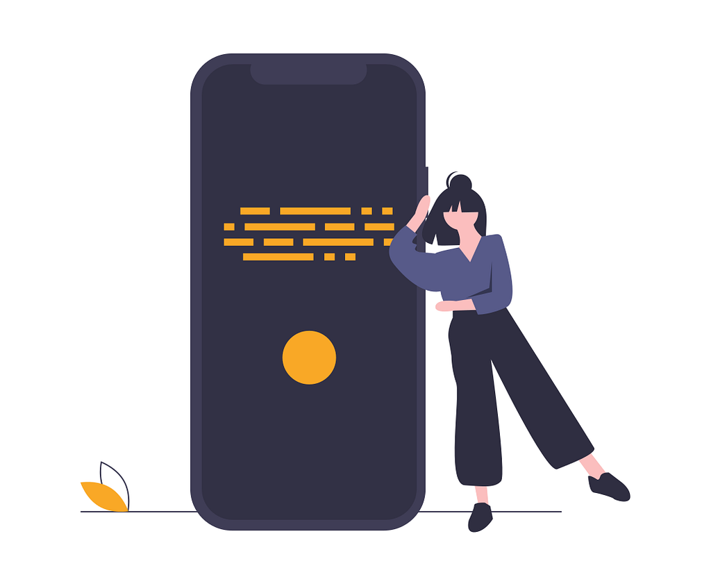 orange-voice-assistant-of-a-phone-with-a-silhouette-yougn-woman-leaning-against-it