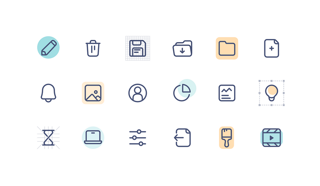 A set of 18 diffeent icons showcasing the icons style I mainly use