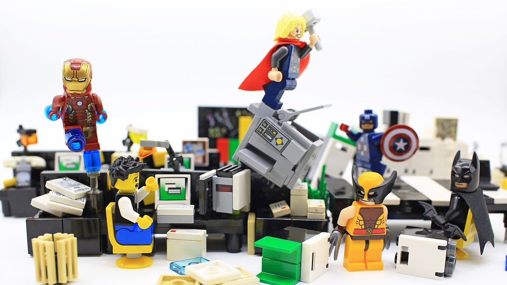 Lego superheroes taking over office space