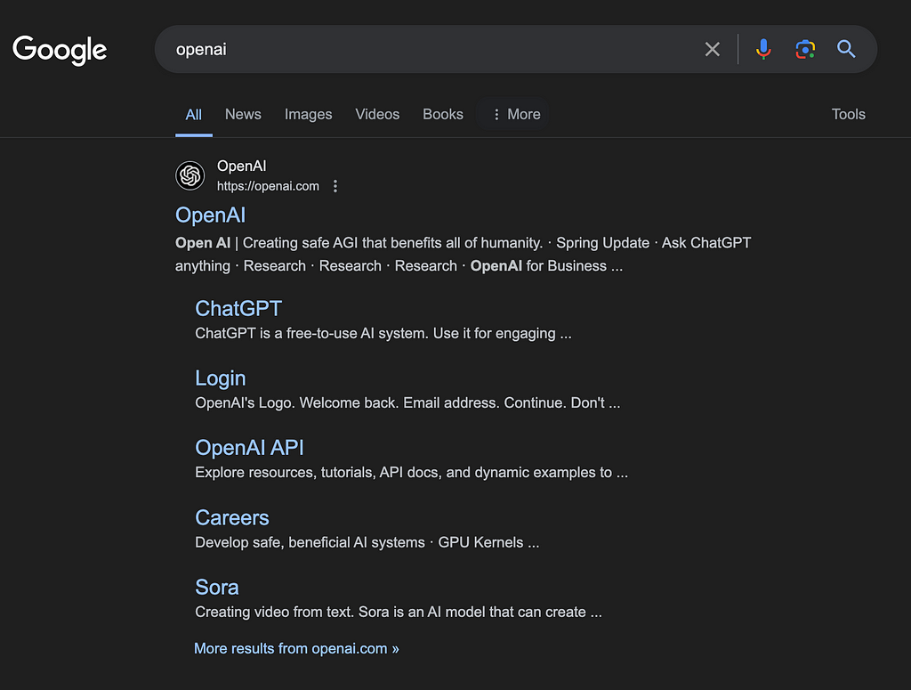 Google search results for OpenAI
