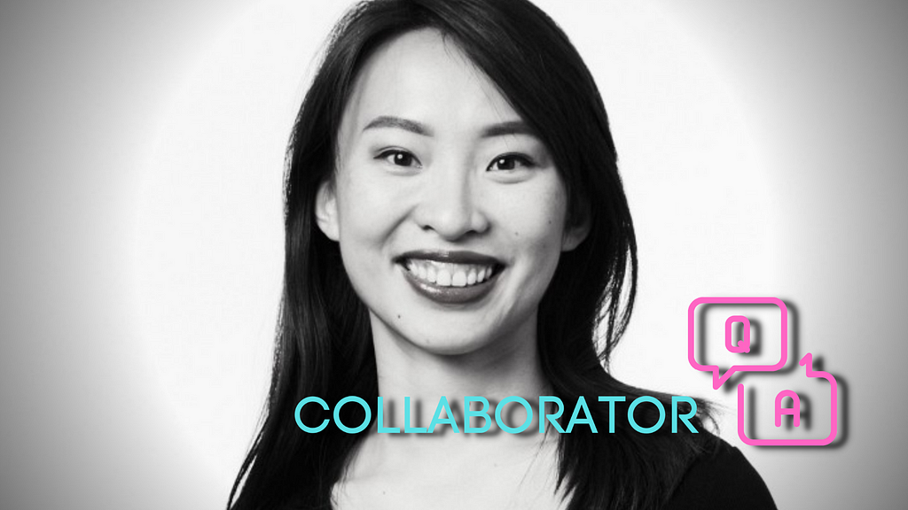 A headshot of Jin Ding behind blue and pink text that reads, “Collaborator Q+A.”