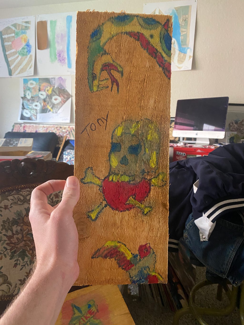 painting on wood plank