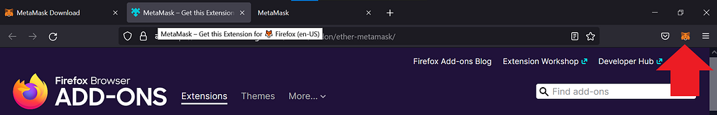 Metamask icon in the browser