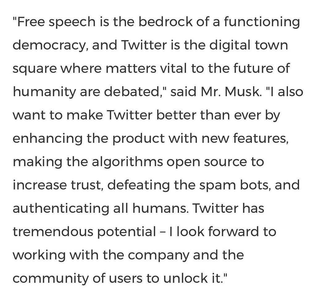 Elon Musk talking about the importance of free speech for Twitter.