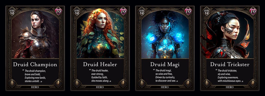 Heroes: Tank, Healer, Magic user, and Rogue