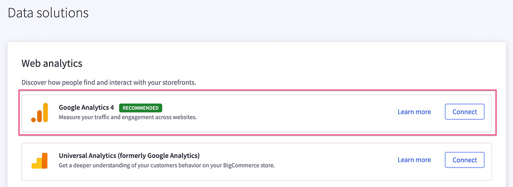 Data solutions UI in BigCommerce