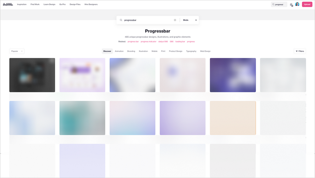 Screenshot of progressive loading in Dribbble