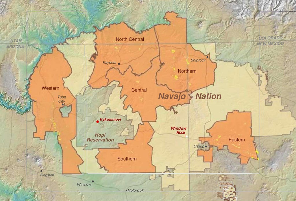 Map of the Hopi and Navajo Nation Indian reservations