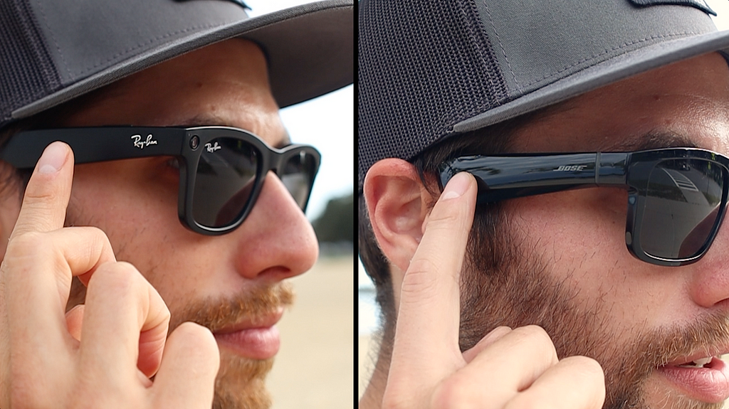 Swiping gestures on the Ray-Ban Stories and Bose Frames
