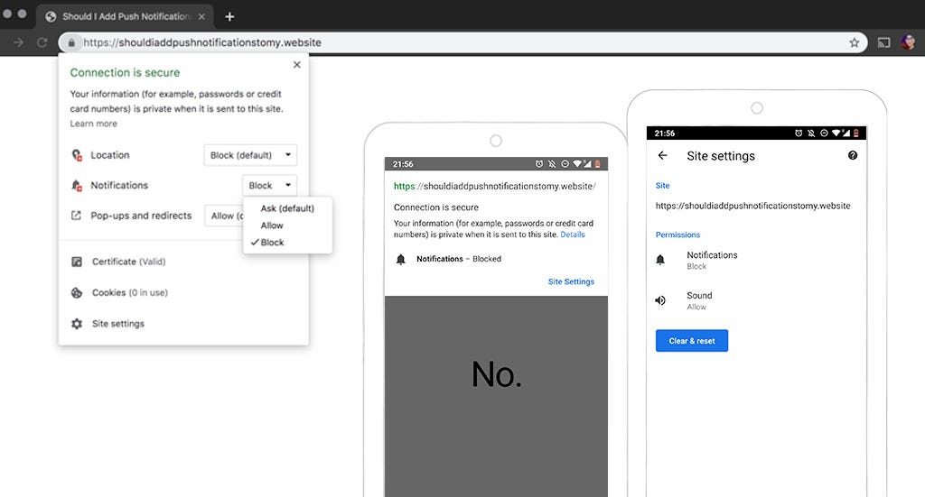screenshot of permissions in chrome desktop and mobile