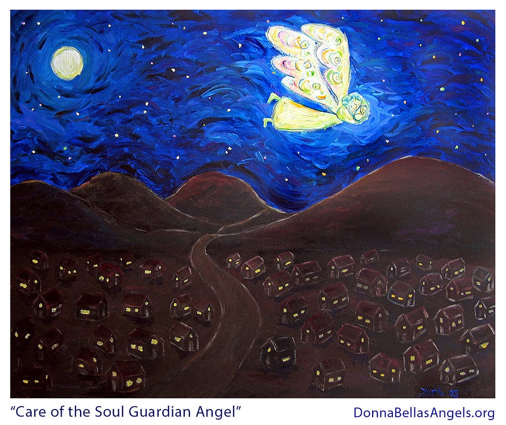 Care of the Soul Guardian Angel Art Painting — Flying Angel holding a baby