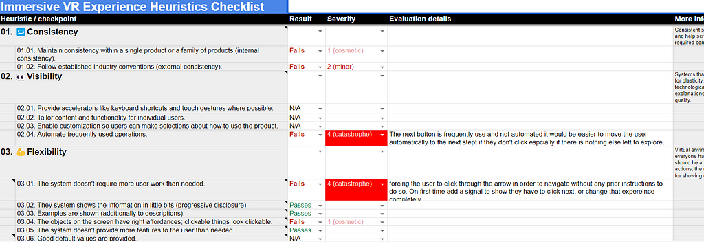 Screenshot of excel sheet with UX Research