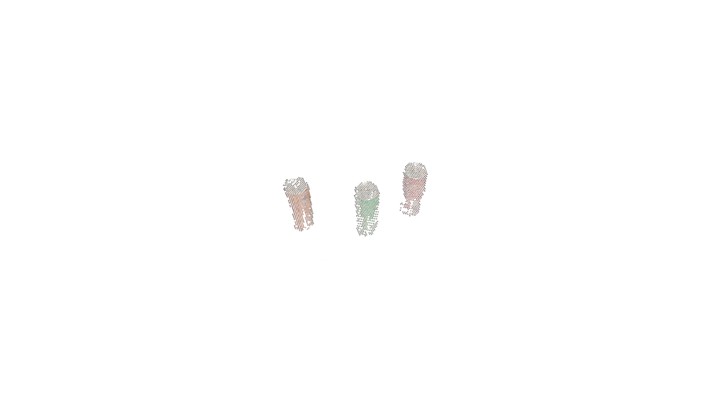 Precision cropped 3D point cloud of three metal cans isolated via a 6DoF Oriented Bounding Box (OBB) filter.