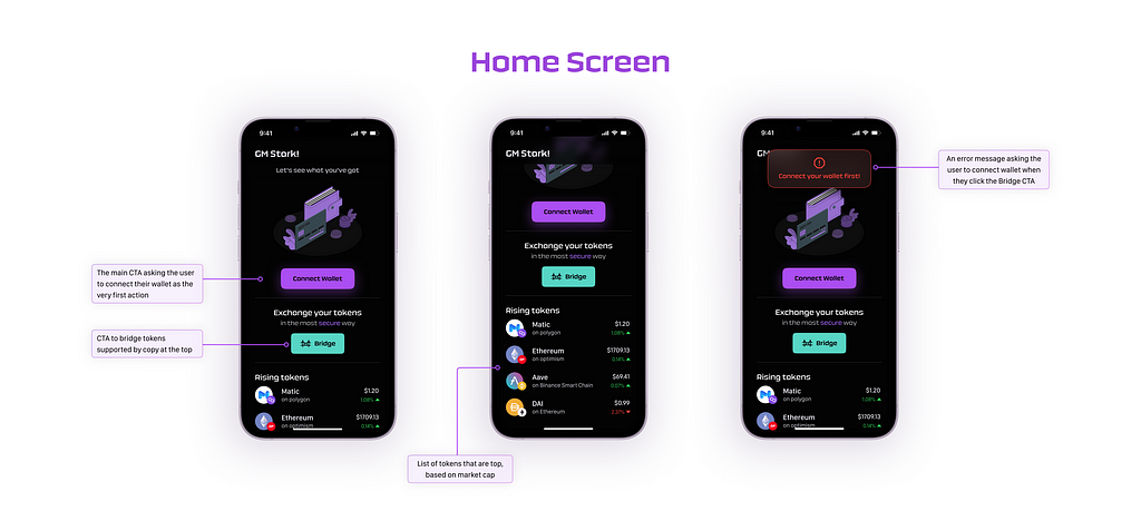Home Screen flows UI
