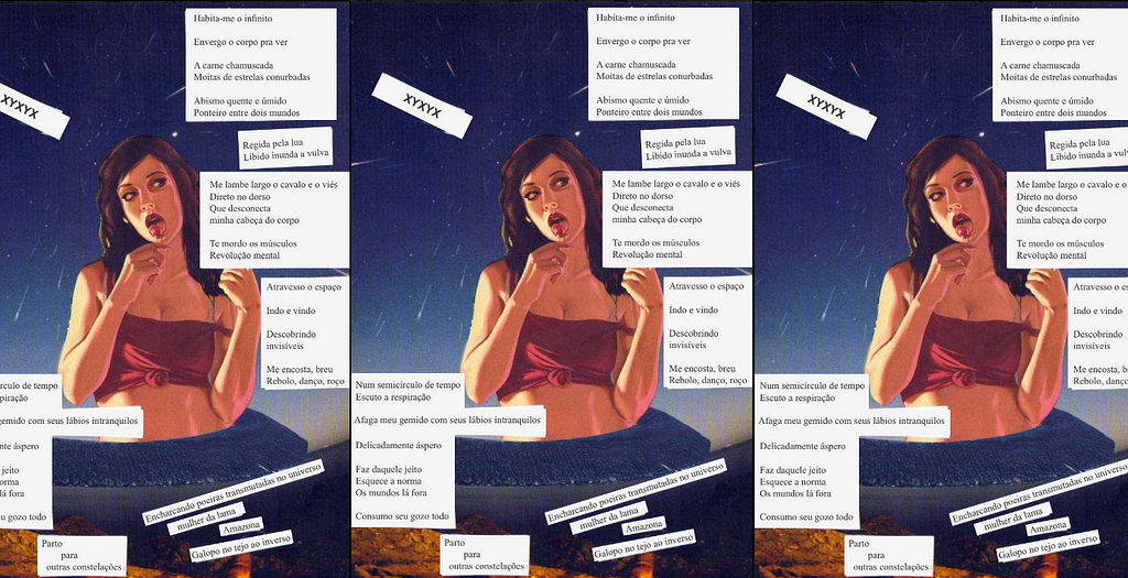 Diagramação de XYXYX para a edição Erótica do fanzine coletivo “Nós, as poetas!”, 2016.