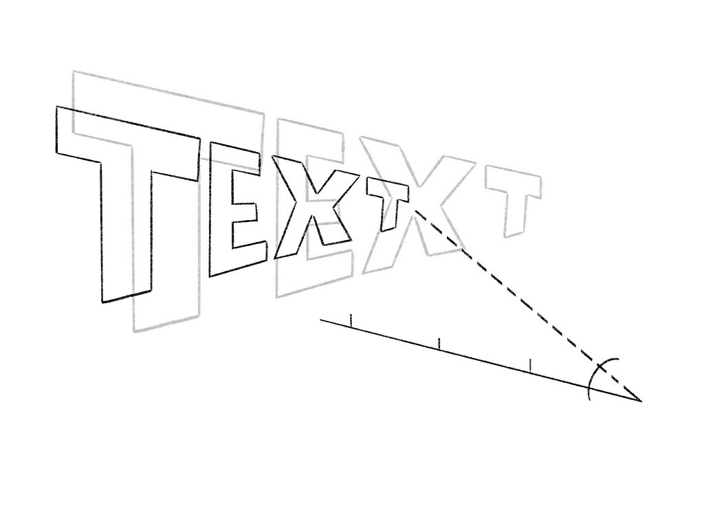 Sketch of text in 3D space scaling up and down