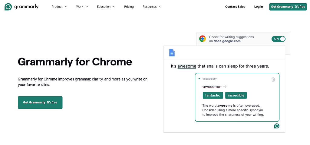 Grammarly for Chrome homepage