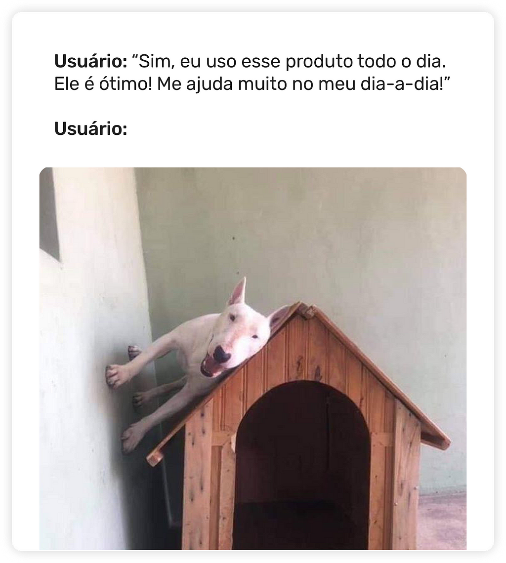 Meme de um cachorro deitado no teto da sua casinha