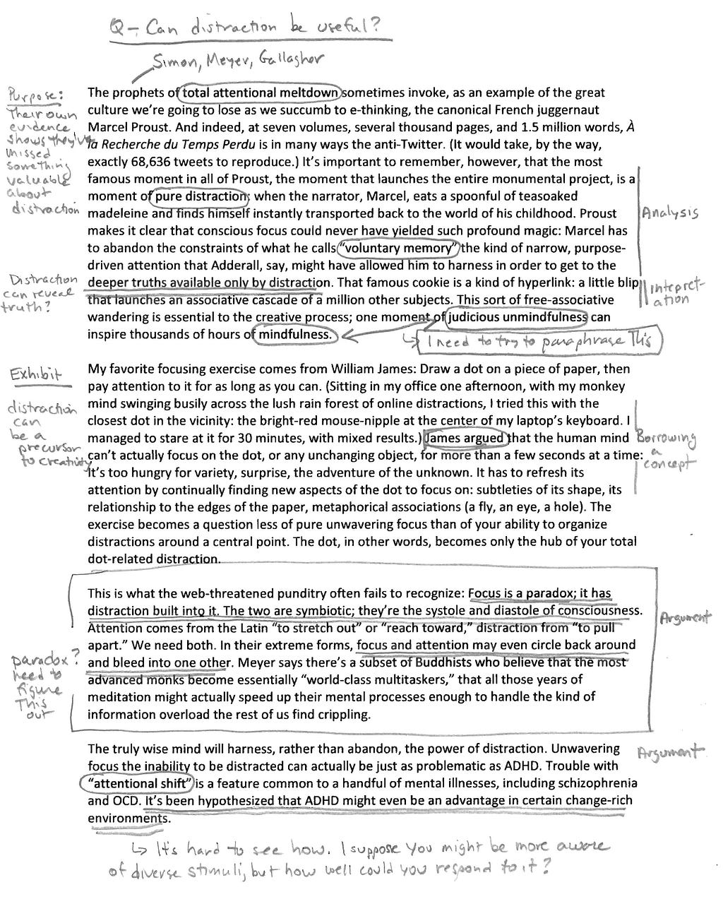 Photo of a reading with a lot of annotations
